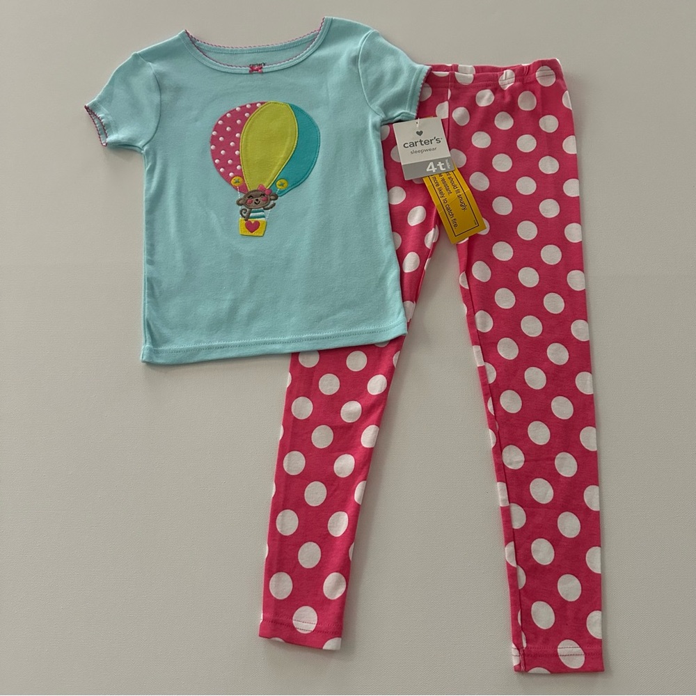 Carter’s 4T 5T Toddler Girl Pajama Set Hot Air Balloon Monkey Pink Cotton